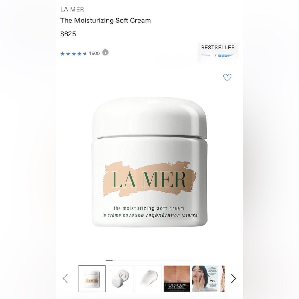 La Mer Moisturizing Soft Cream — White Jar with Beige Brushstroke and Green Text
